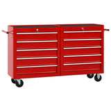 VidaXL Gereedschapswagen met 10 laden staal rood