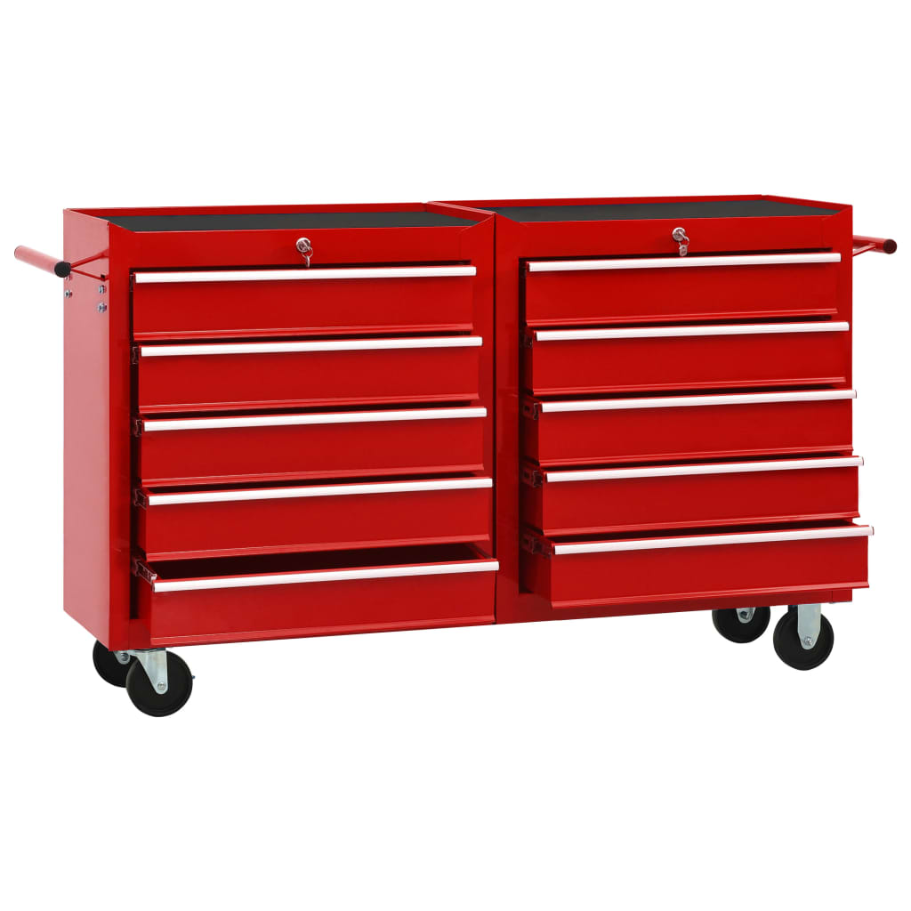 VidaXL Gereedschapswagen met 10 laden staal rood