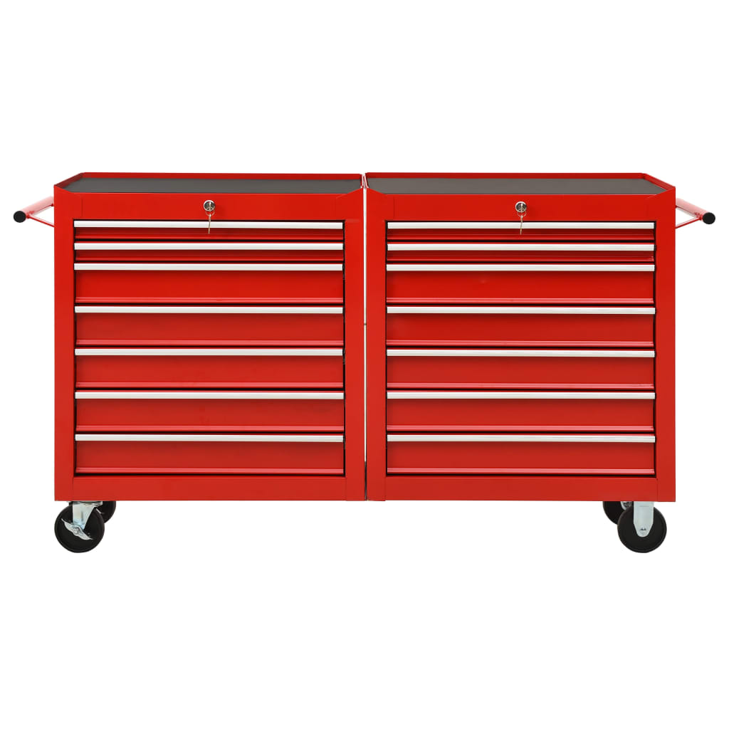 VidaXL Gereedschapswagen met 14 laden staal rood