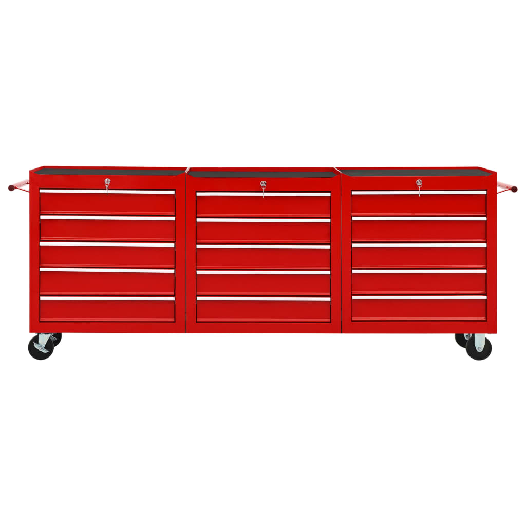 VidaXL Gereedschapswagen met 15 laden staal rood