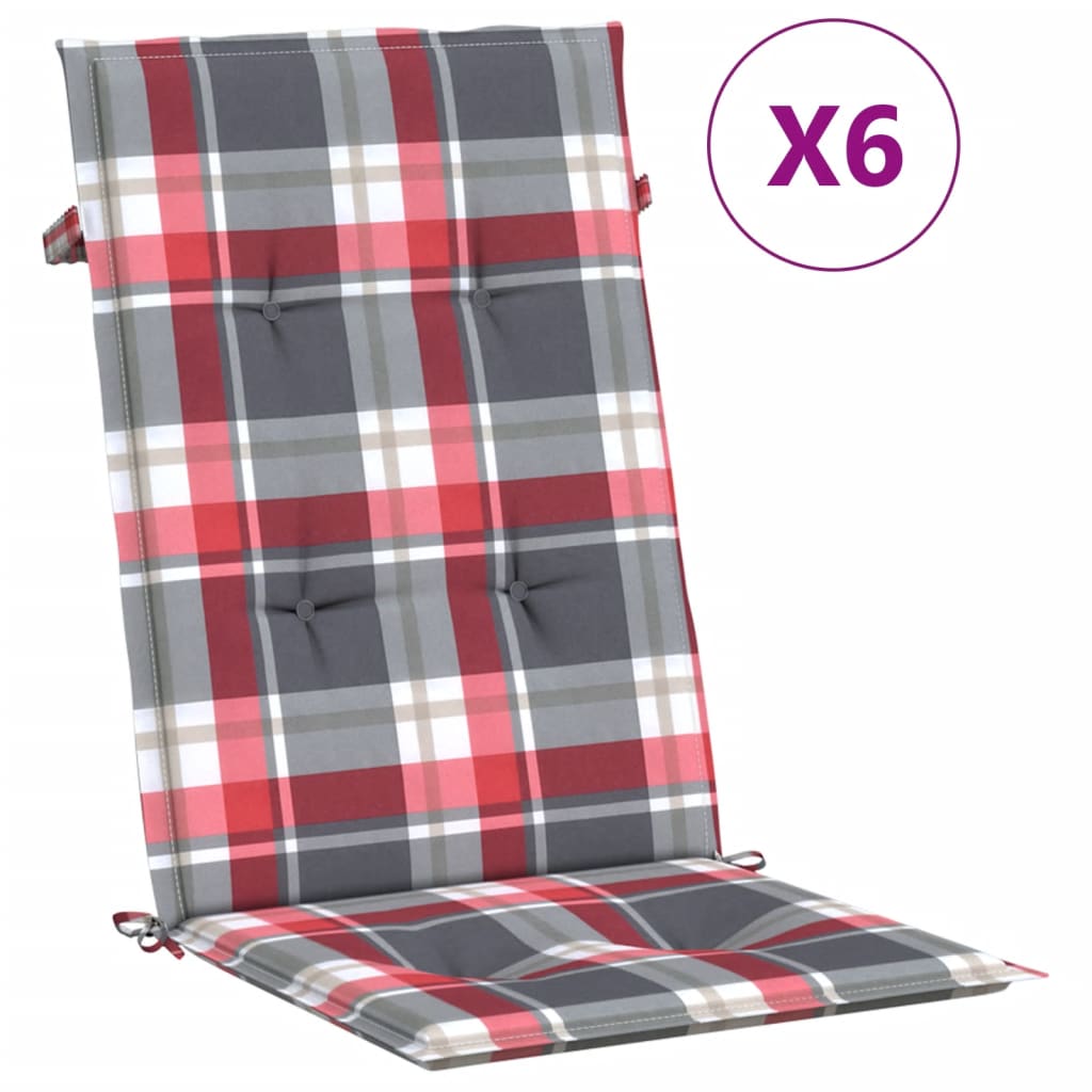 Vidaxl tuinstoelkussens 6 st 120x50x3 cm stof ruitpatroon rood