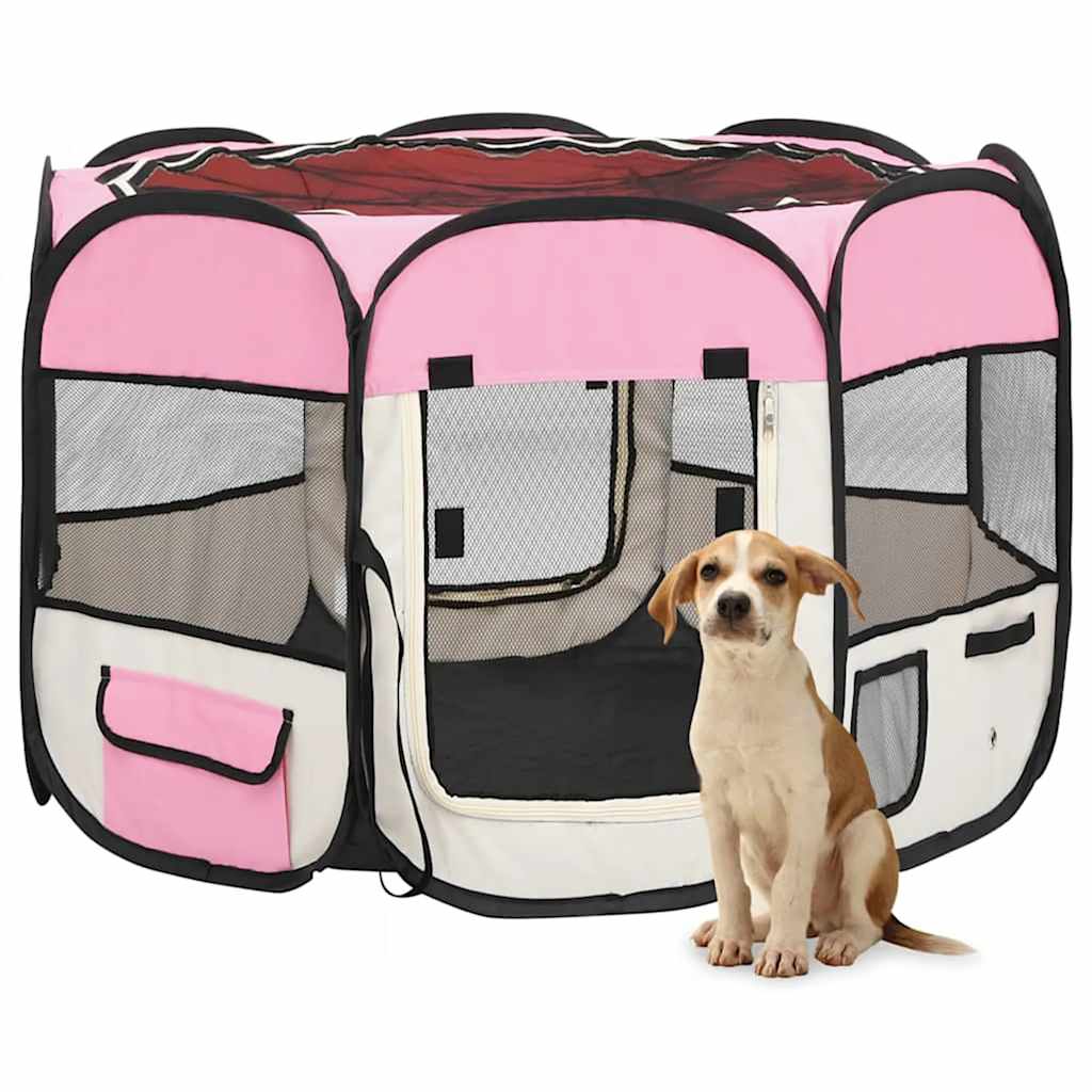 Vidaxl hondenren inklapbaar met draagtas 90x90x58 cm roze