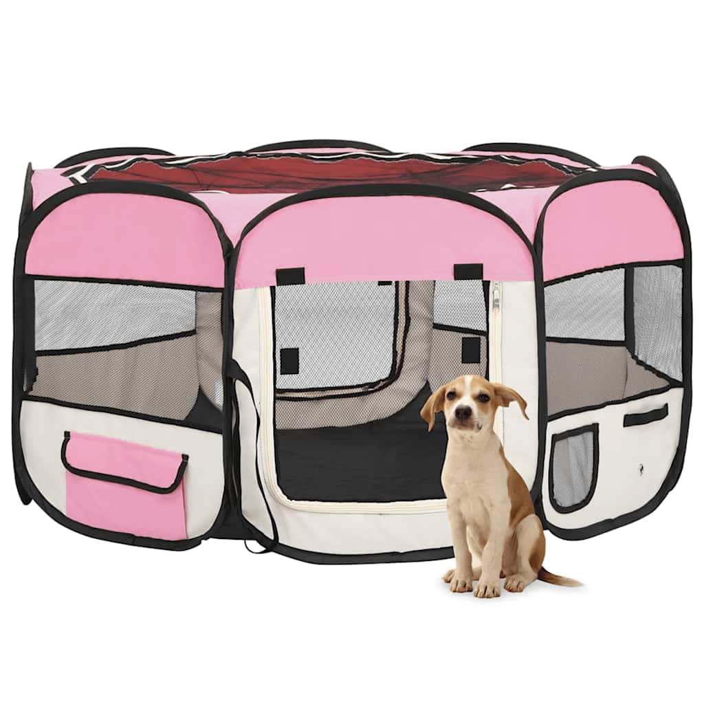Vidaxl hondenren inklapbaar met draagtas 125x125x61 cm roze