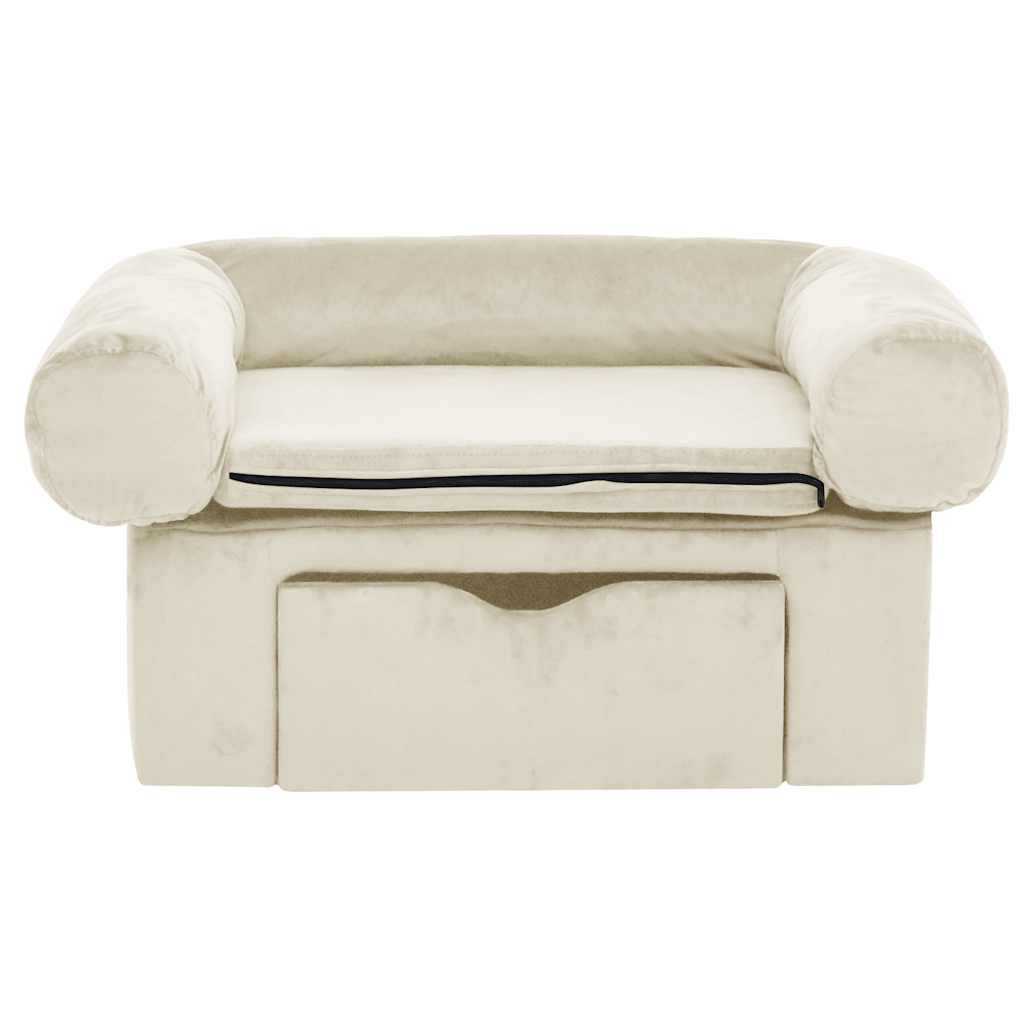 Vidaxl hondenbank met lade 75x50x38 cm pluche crèmekleurig