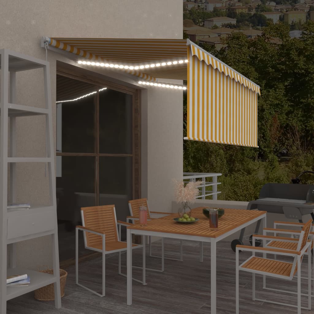VidaXL Luifel handmatig uittrekbaar rolgordijn LED 3x2,5 m geel en wit