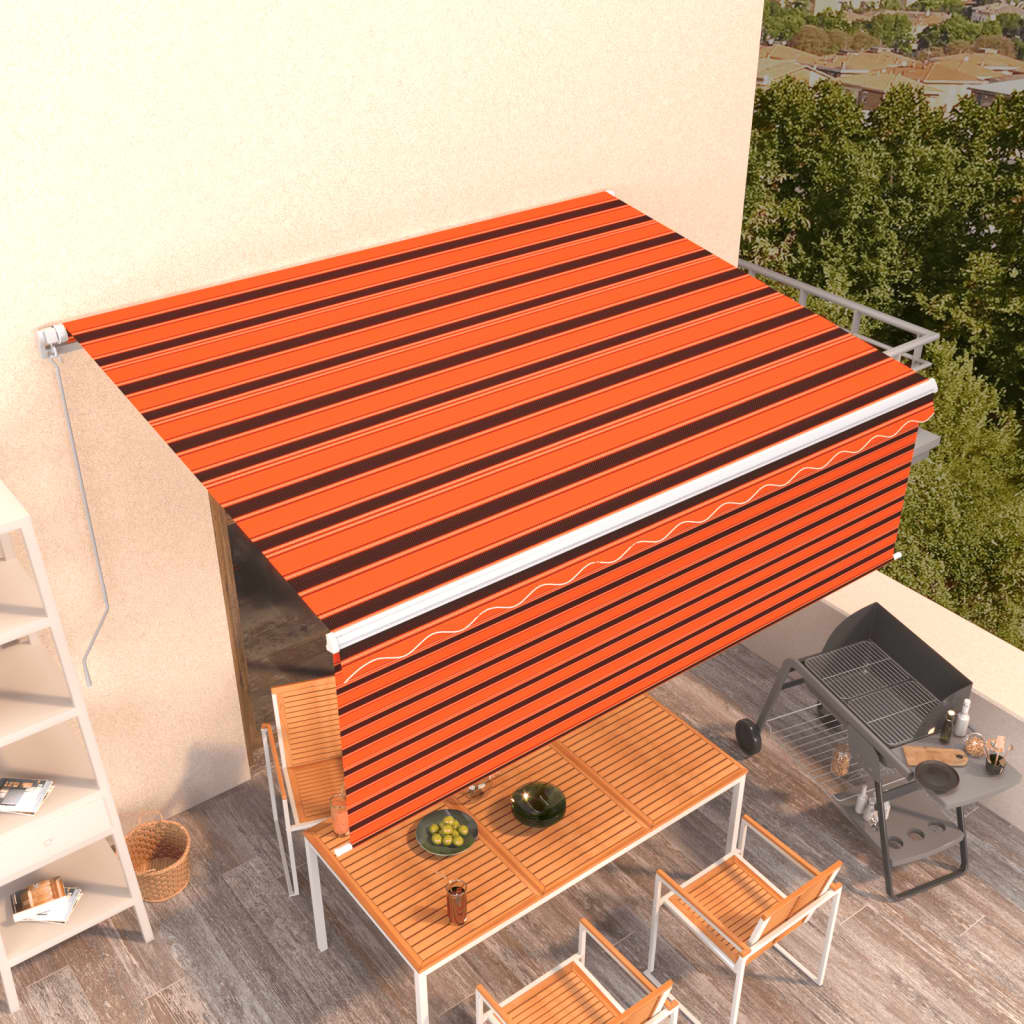 VidaXL Luifel handmatig uittrekbaar met rolgordijn 4x3 m oranje bruin