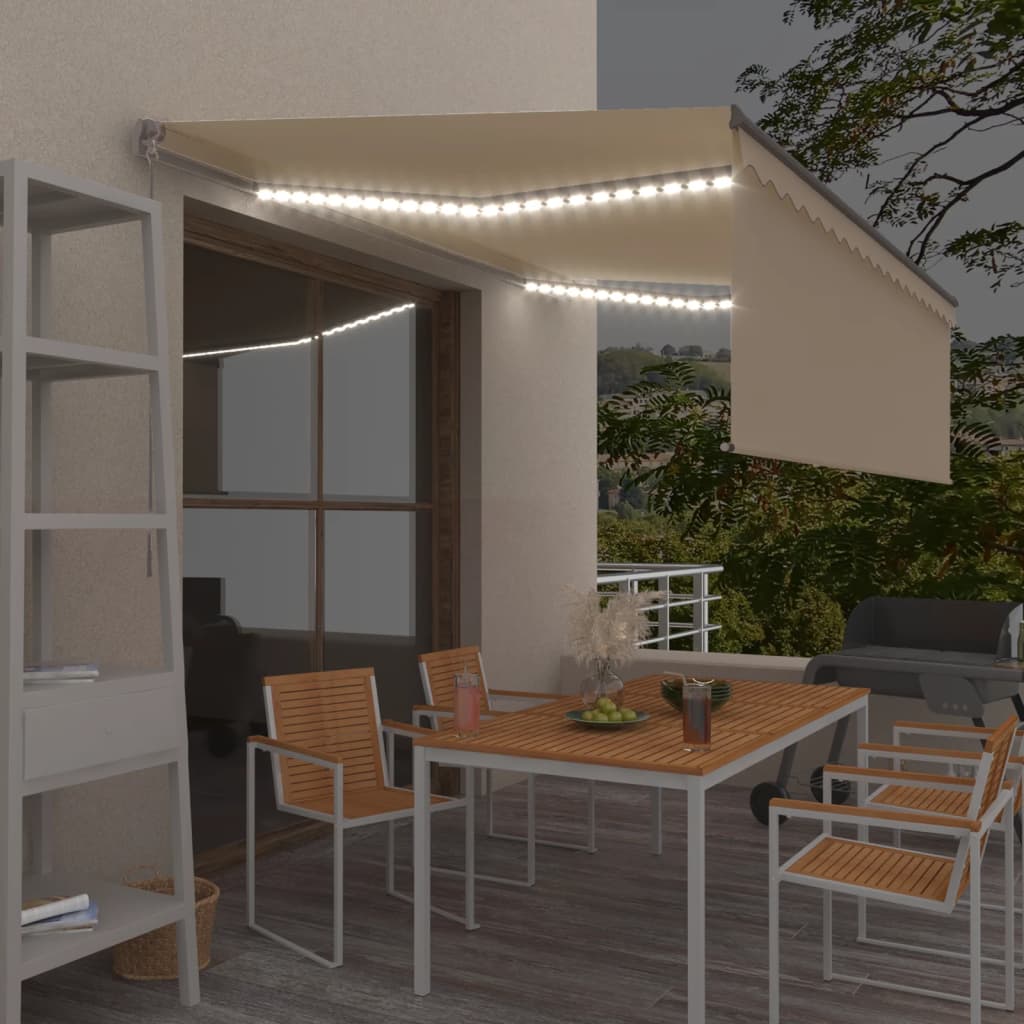 VidaXL Luifel handmatig uittrekbaar met rolgordijn en LED 4x3 m crème