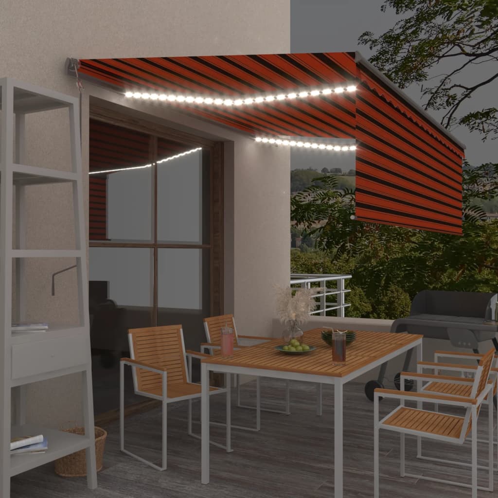 VidaXL Luifel met rolgordijn, LED en windsensor 4x3 m oranje en bruin