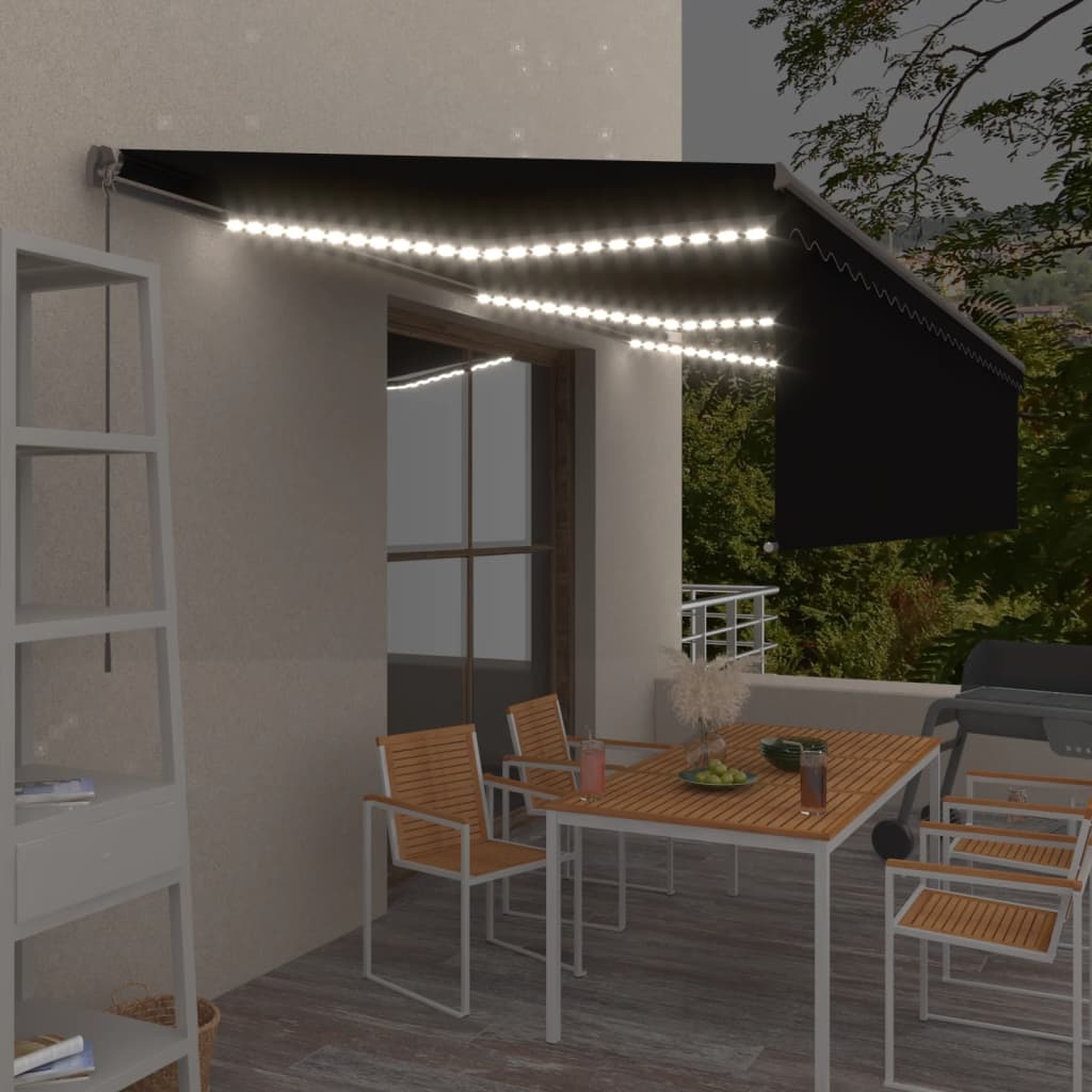 VidaXL Luifel handmatig uittrekbaar met rolgordijn LED 6x3 m antraciet