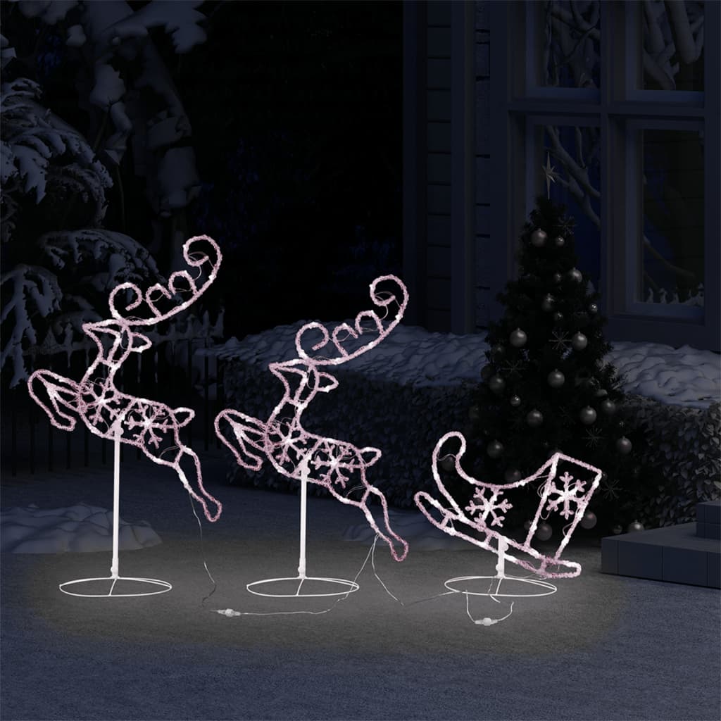 Vidaxl kerstdecoratie rendieren en slee 260x21x87 cm acryl warmwit