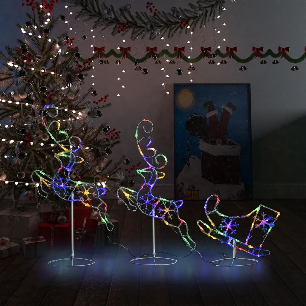 Vidaxl kerstdecoratie rendieren en slee 260x21x87 cm acryl meerkleurig