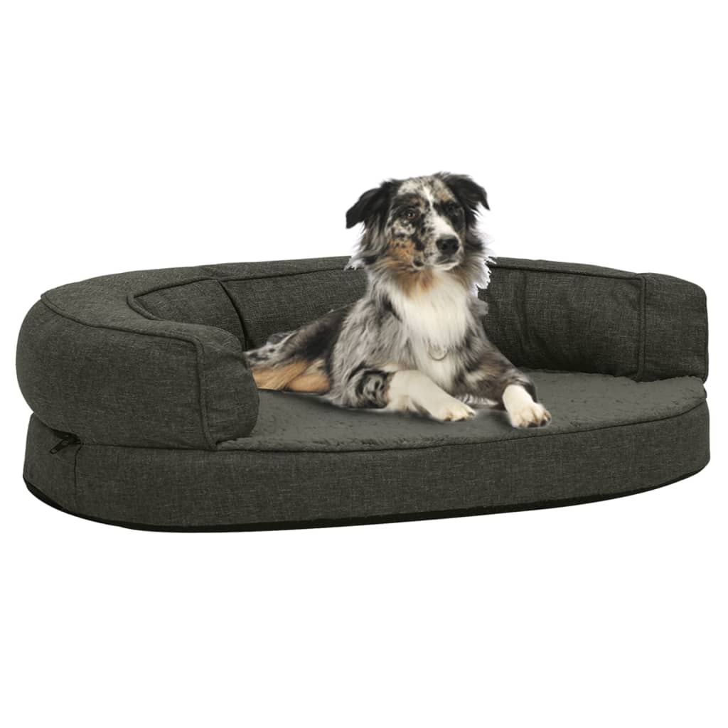 Vidaxl hondenbed ergonomisch linnenlook 75x53 cm fleece donkergrijs