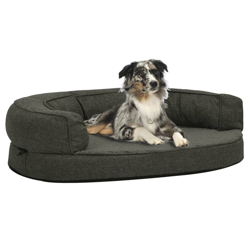 VidaXL Hondenbed ergonomisch linnenlook 90x64 cm fleece donkergrijs