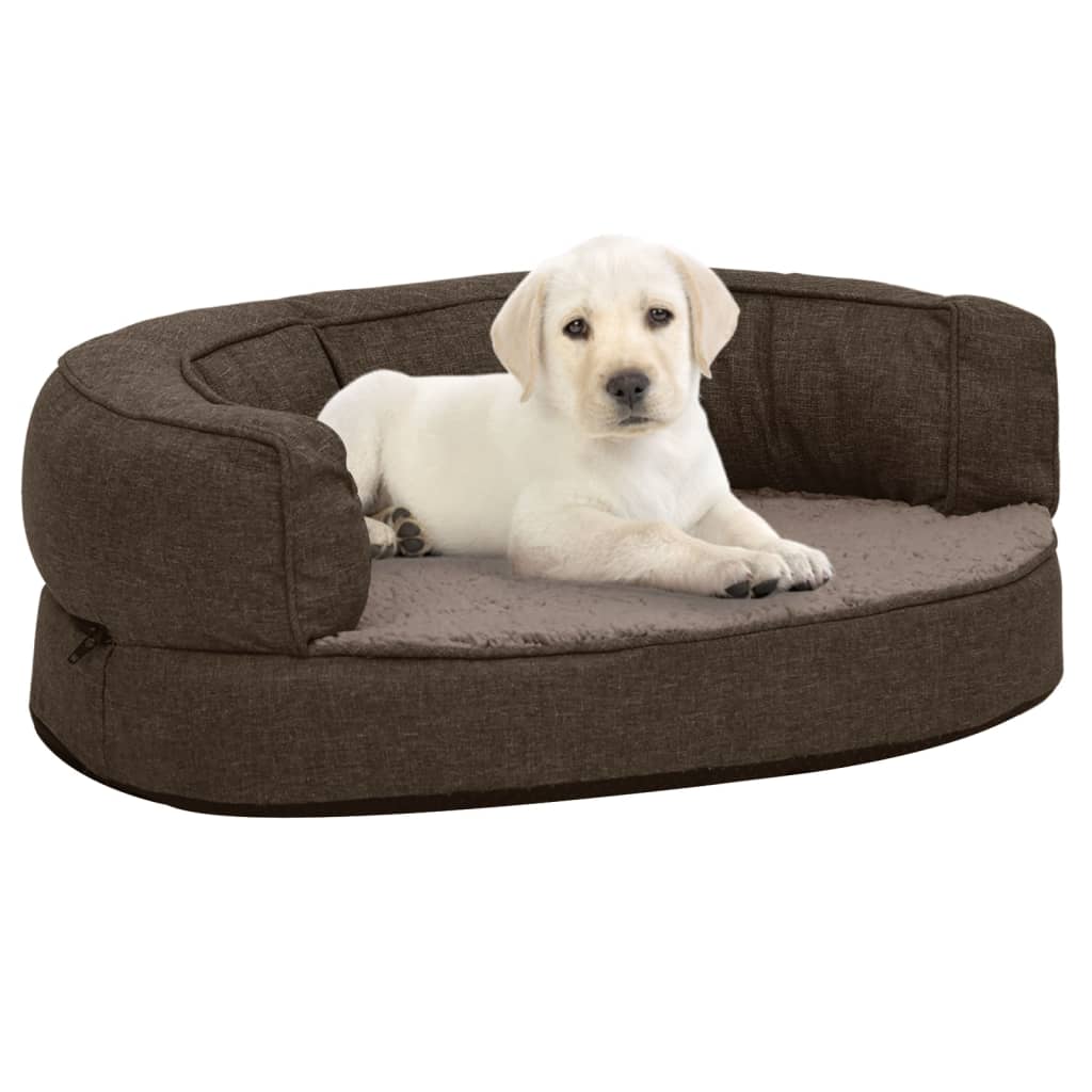 Vidaxl hondenbed ergonomisch linnenlook 60x42 cm fleece bruin