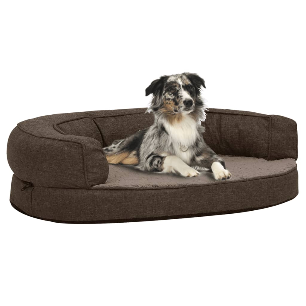 VidaXL Hondenbed ergonomisch linnenlook 75x53 cm fleece bruin
