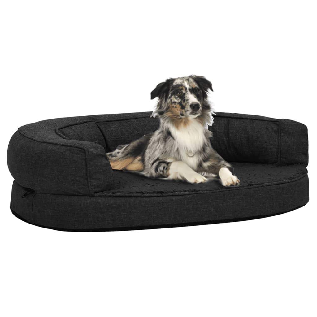 VidaXL Hondenbed ergonomisch linnenlook 75x53 cm fleece zwart
