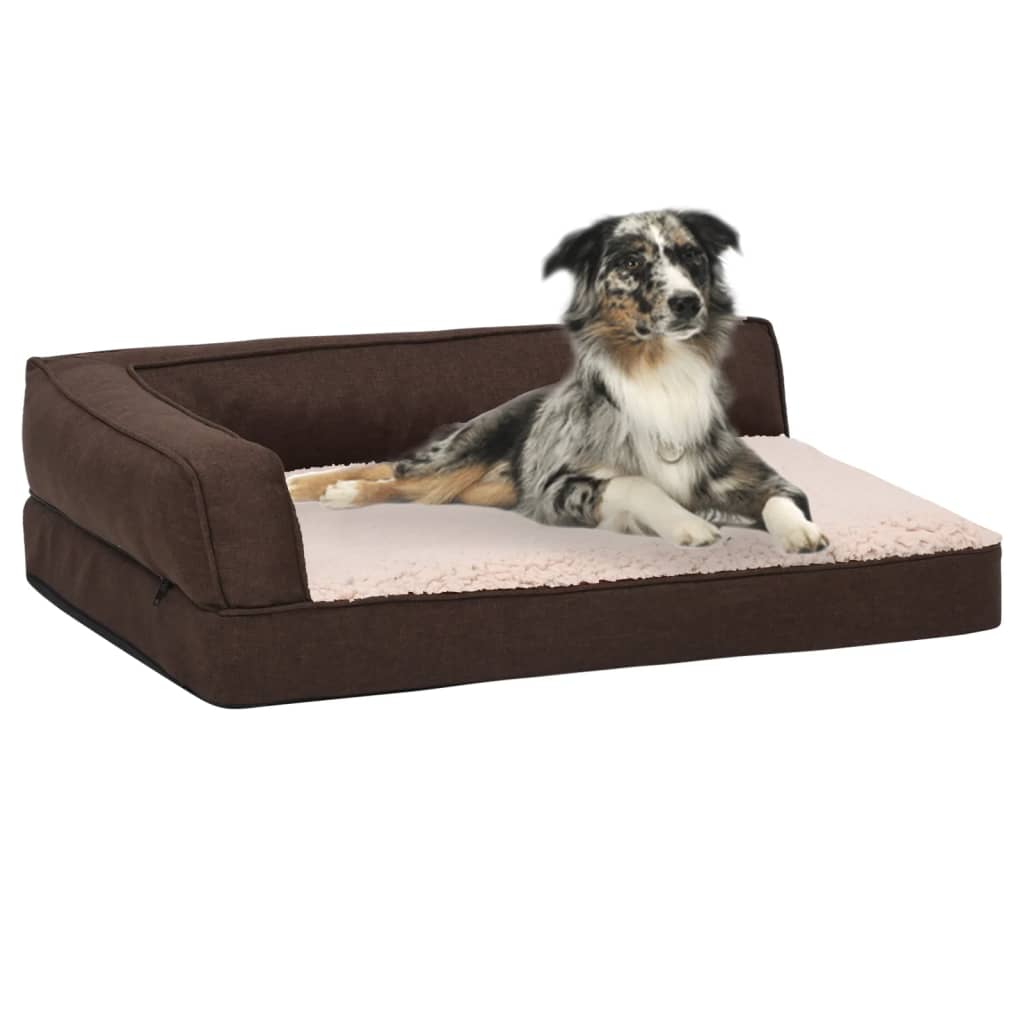 VidaXL Hondenbed ergonomisch linnenlook 75x53 cm fleece bruin