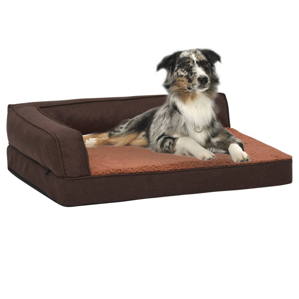 Vidaxl hondenbed ergonomisch linnenlook 60x42 cm fleece bruin
