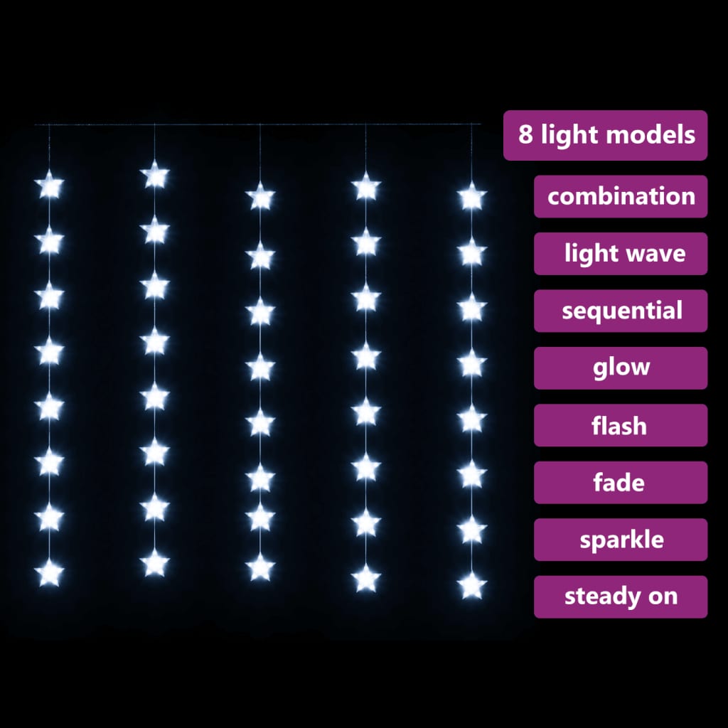 Vidaxl lichtsnoer sterren met 200 led's en 8 functies koudwit