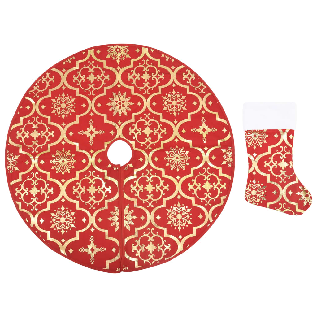 Vidaxl luxe kerstboomrok met sok rood 150 cm stof