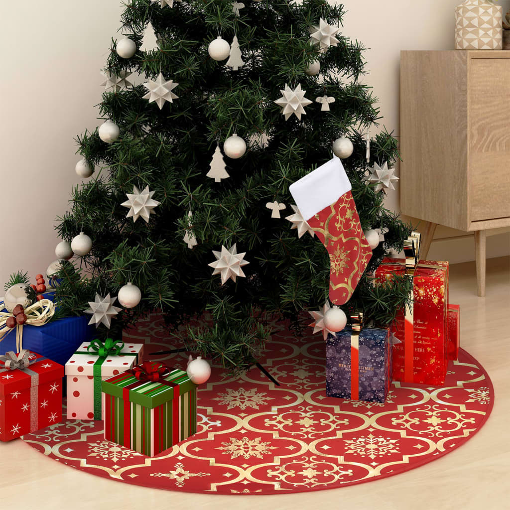 Vidaxl luxe kerstboomrok met sok rood 150 cm stof