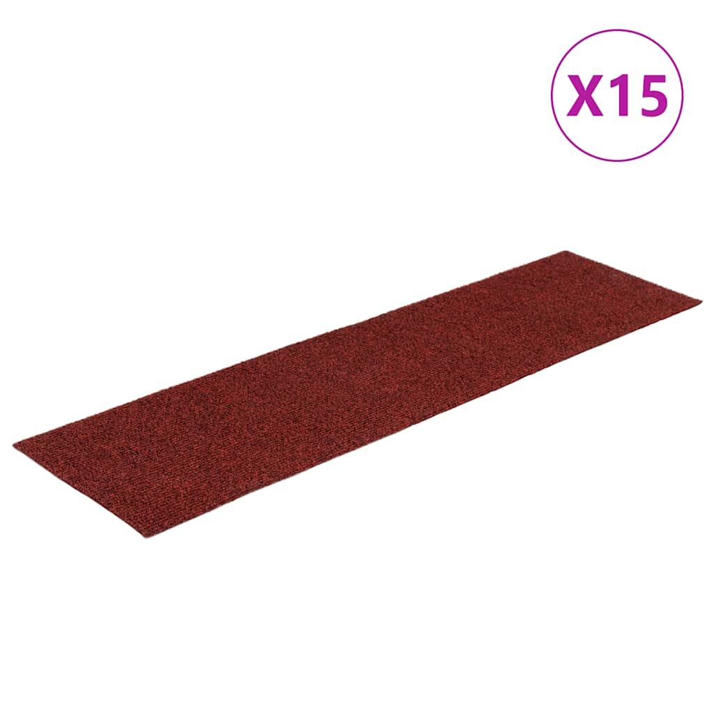 Vidaxl trapmatten zelfklevend 15 stuks 76x20 cm bordeaux rood rechthoekig