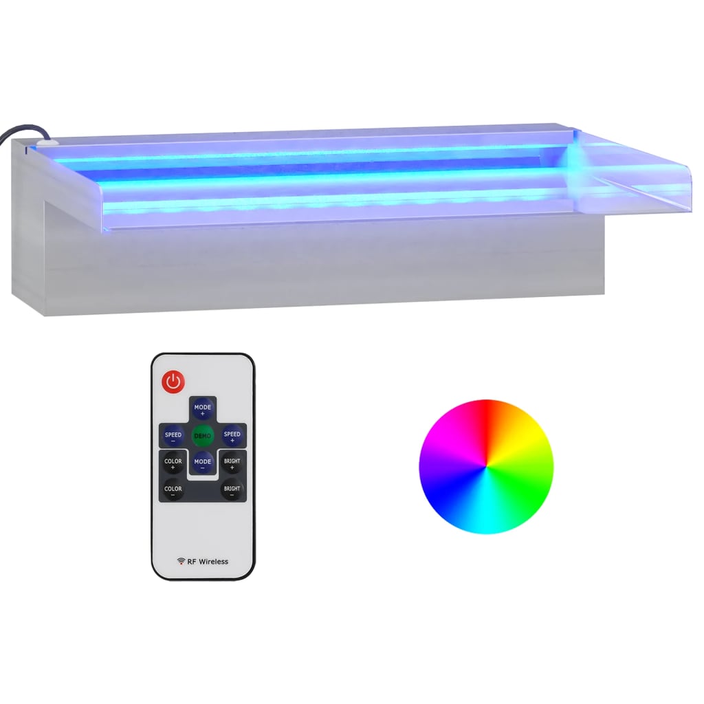 Vidaxl watervaloverlaat met rgb led's 30 cm roestvrij staal