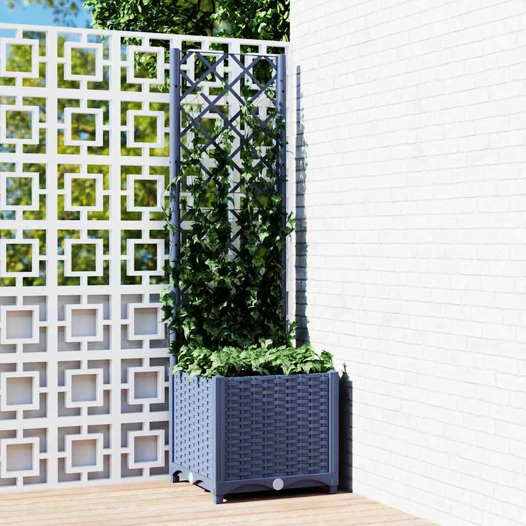 Vidaxl plantenbak met latwerk 40x40x136 cm polypropeen blauwgrijs