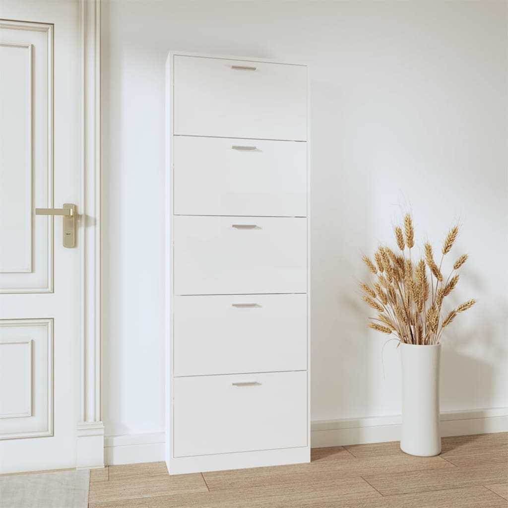 Vidaxl schoenenkast 59x17x169 cm bewerkt hout hoogglans wit