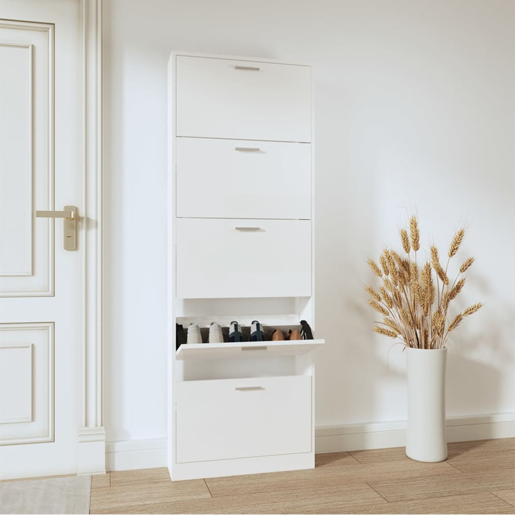 Vidaxl schoenenkast 59x17x169 cm bewerkt hout hoogglans wit