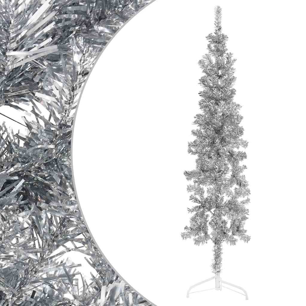 Vidaxl kunstkerstboom half met standaard smal 180 cm zilverkleurig