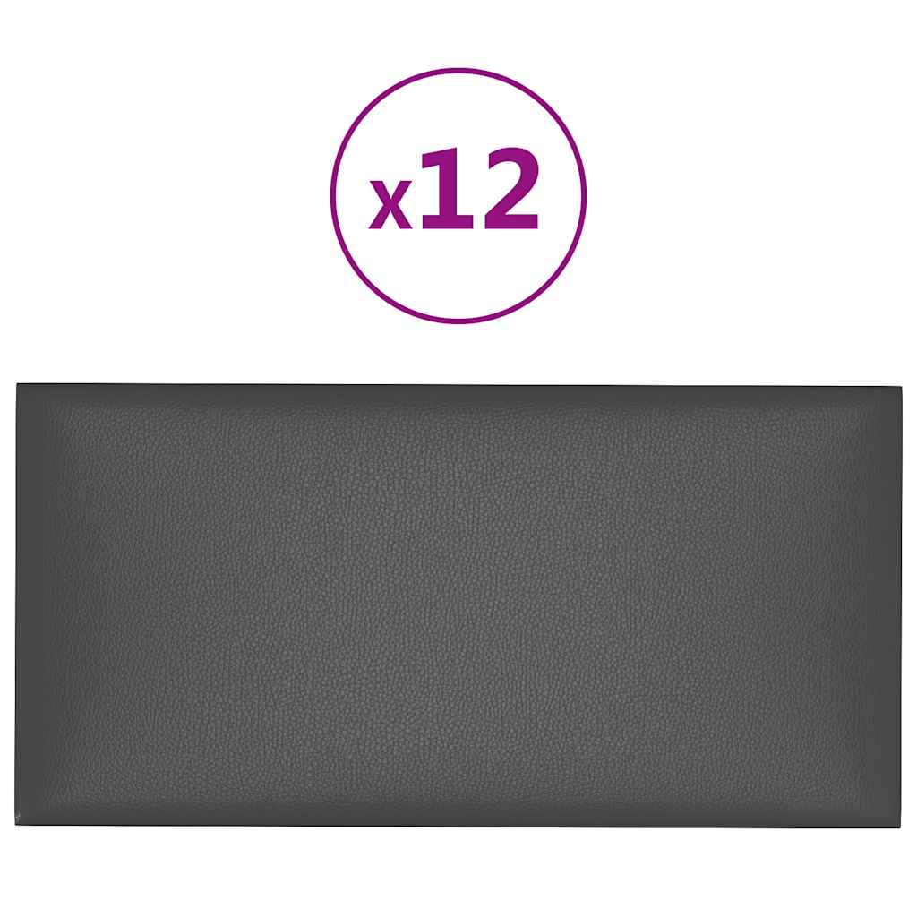 Vidaxl wandpanelen 12 st 0,54 m² 30x15 cm kunstleer grijs