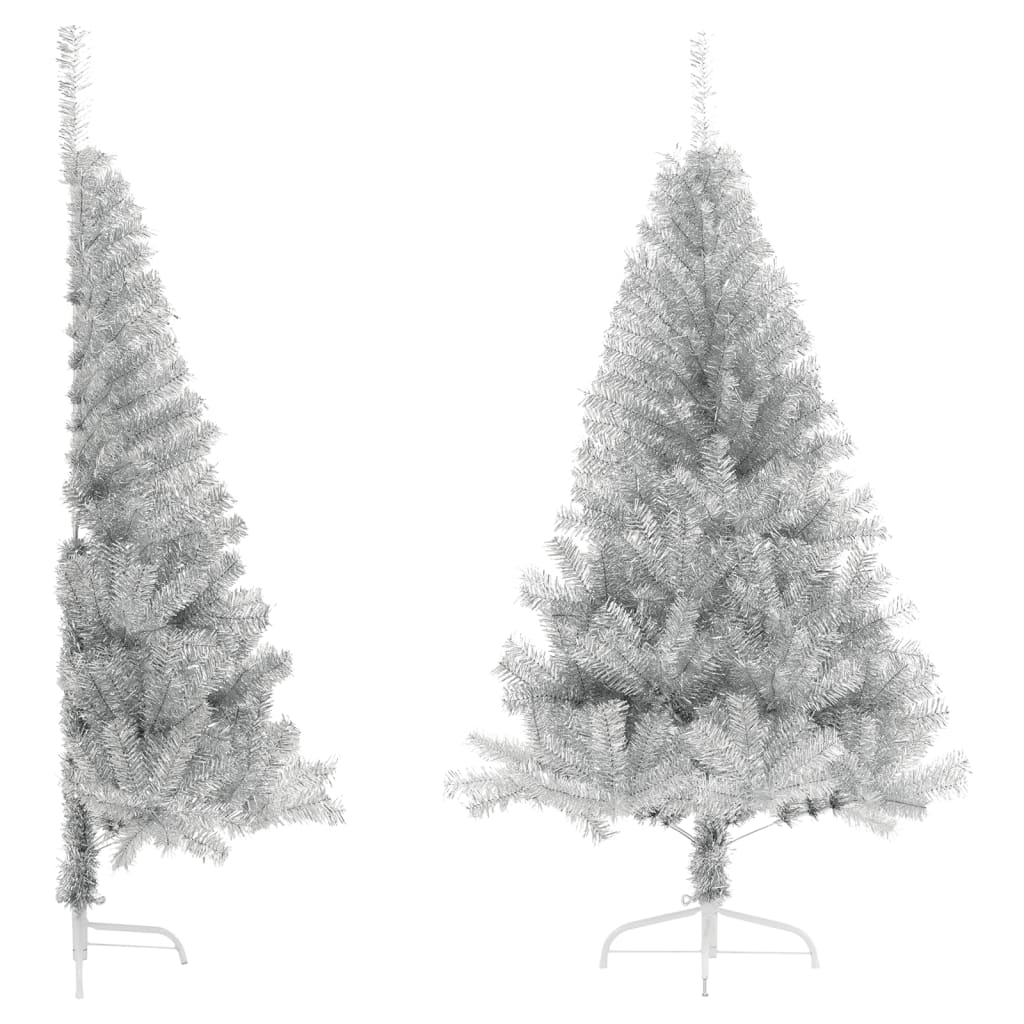 Vidaxl kunstkerstboom half met standaard 120 cm pet zilverkleurig