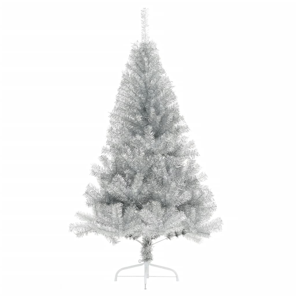 Vidaxl kunstkerstboom half met standaard 120 cm pet zilverkleurig