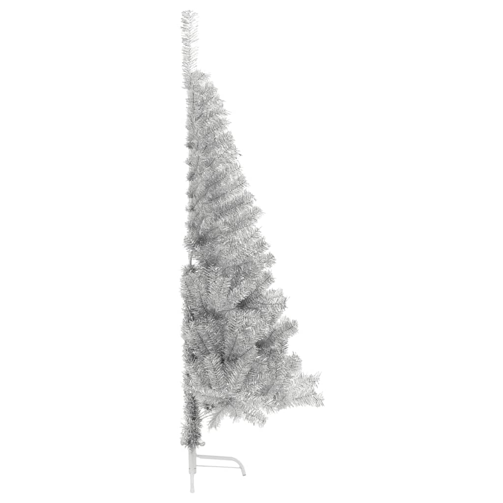 Vidaxl kunstkerstboom half met standaard 120 cm pet zilverkleurig