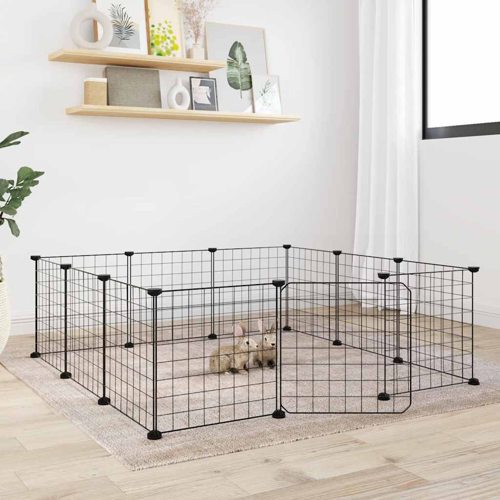 Vidaxl huisdierkooi met 12 panelen en deur, zwart 35x35 cm staal