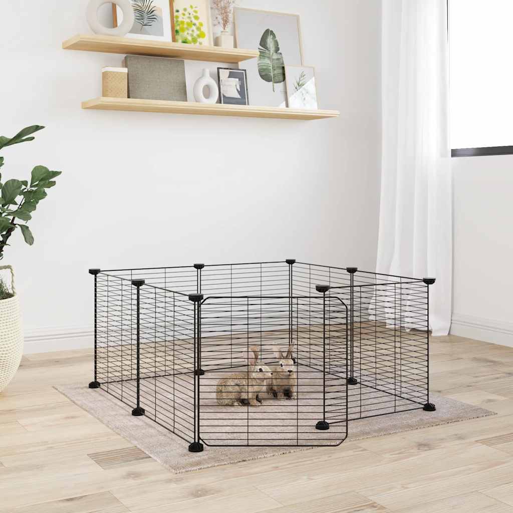Vidaxl huisdierkooi met 8 panelen en deur, zwart 35x35 cm staal