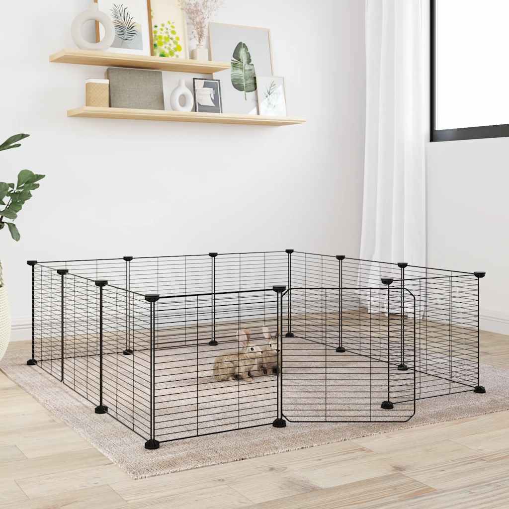 Vidaxl huisdierkooi met 12 panelen en deur, zwart 35x35 cm staal