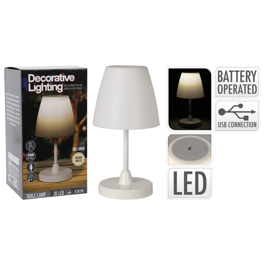 H s collection tafellamp led oplaadbaar 13x30 cm wit