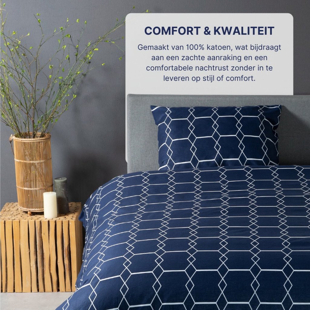 Ten cate katoenen eenpersoons dekbedovertrek 140x200 220 cm graphic donkerblauw
