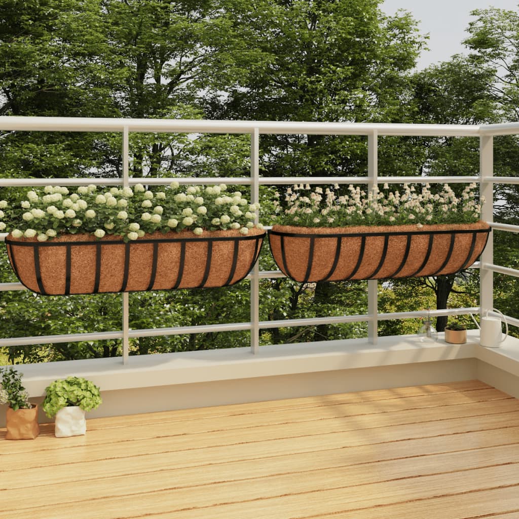 Vidaxl muurbakken 2 st met kokosvezel 91x20x23 cm staal zwart