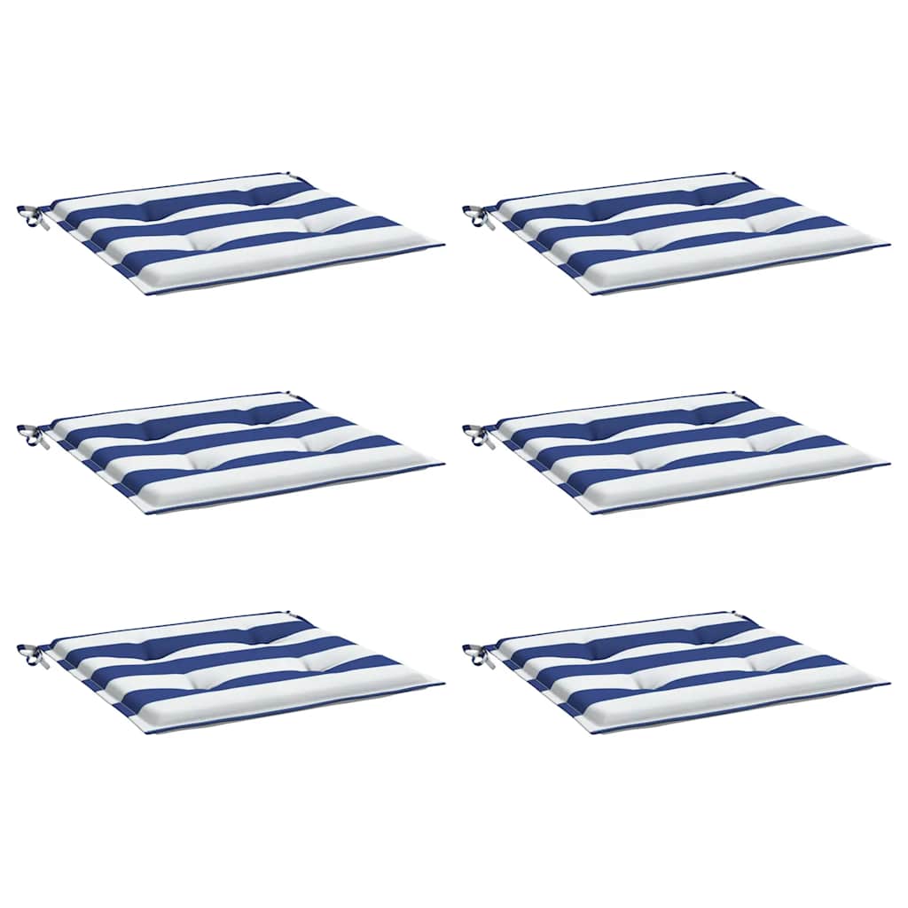 Vidaxl tuinstoelkussens 6 st gestreept 50x50x4 cm stof wit en blauw
