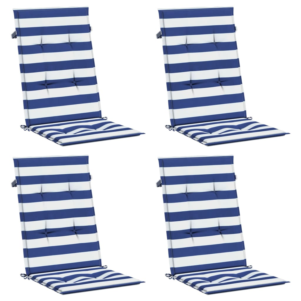 Vidaxl stoelkussens 4 st hoge rug stof gestreept wit en blauw