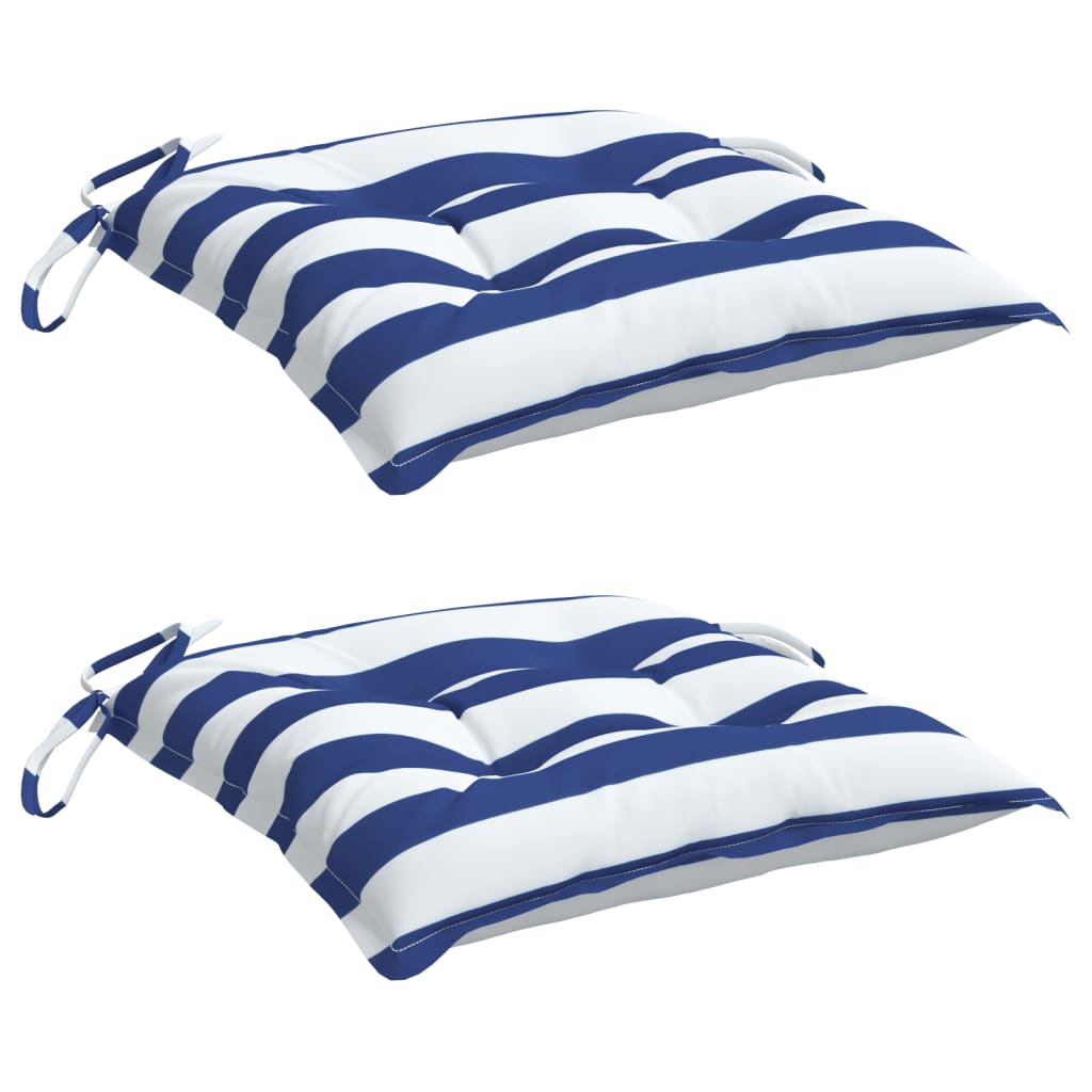 VidaXL Stoelkussens 2 st gestreept 40x40x7 cm stof wit en blauw