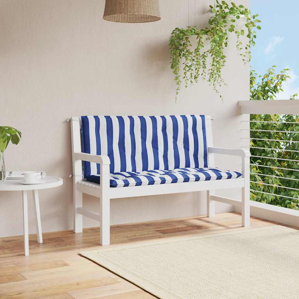 Vidaxl tuinbankkussens 2 st gestreept 120x50x7 cm stof wit en blauw