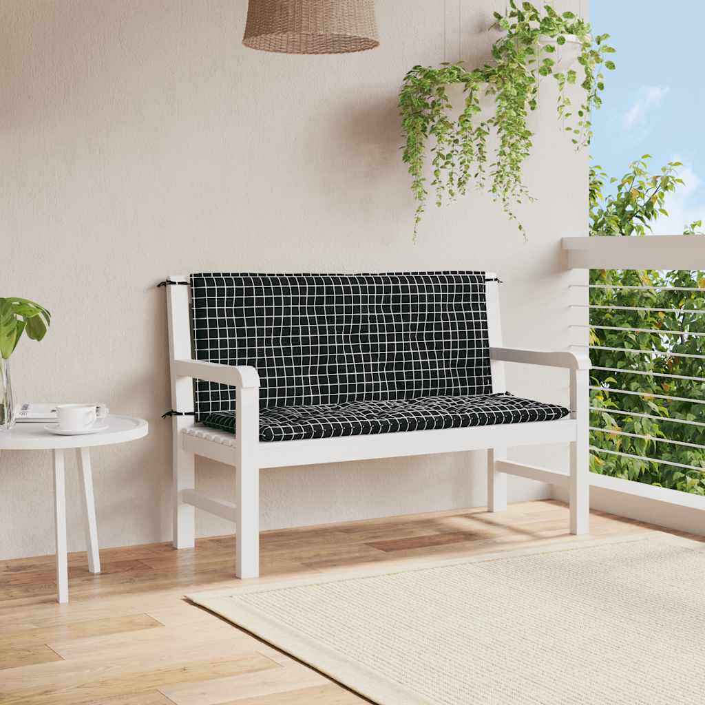 Vidaxl tuinbankkussens 2 st ruitpatroon 120x50x7 cm stof zwart