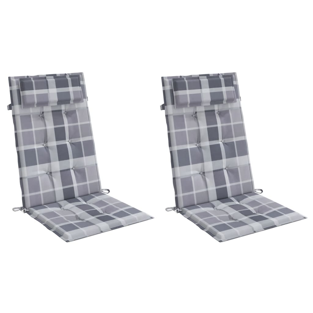 VidaXL Stoelkussens 2 st hoge rug ruitpatroon oxford stof grijs