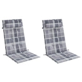 VidaXL Stoelkussens 2 st hoge rug ruitpatroon oxford stof grijs