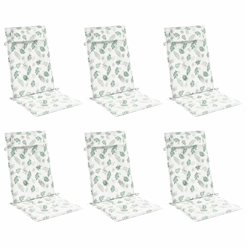 Vidaxl stoelkussens 6 st hoge rug bladpatroon oxford stof