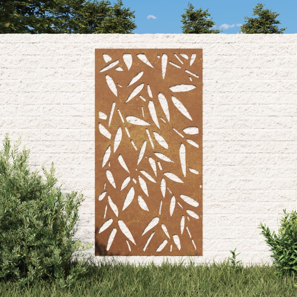 VidaXL Wanddecoratie tuin bamboebladontwerp 105x55 cm cortenstaal